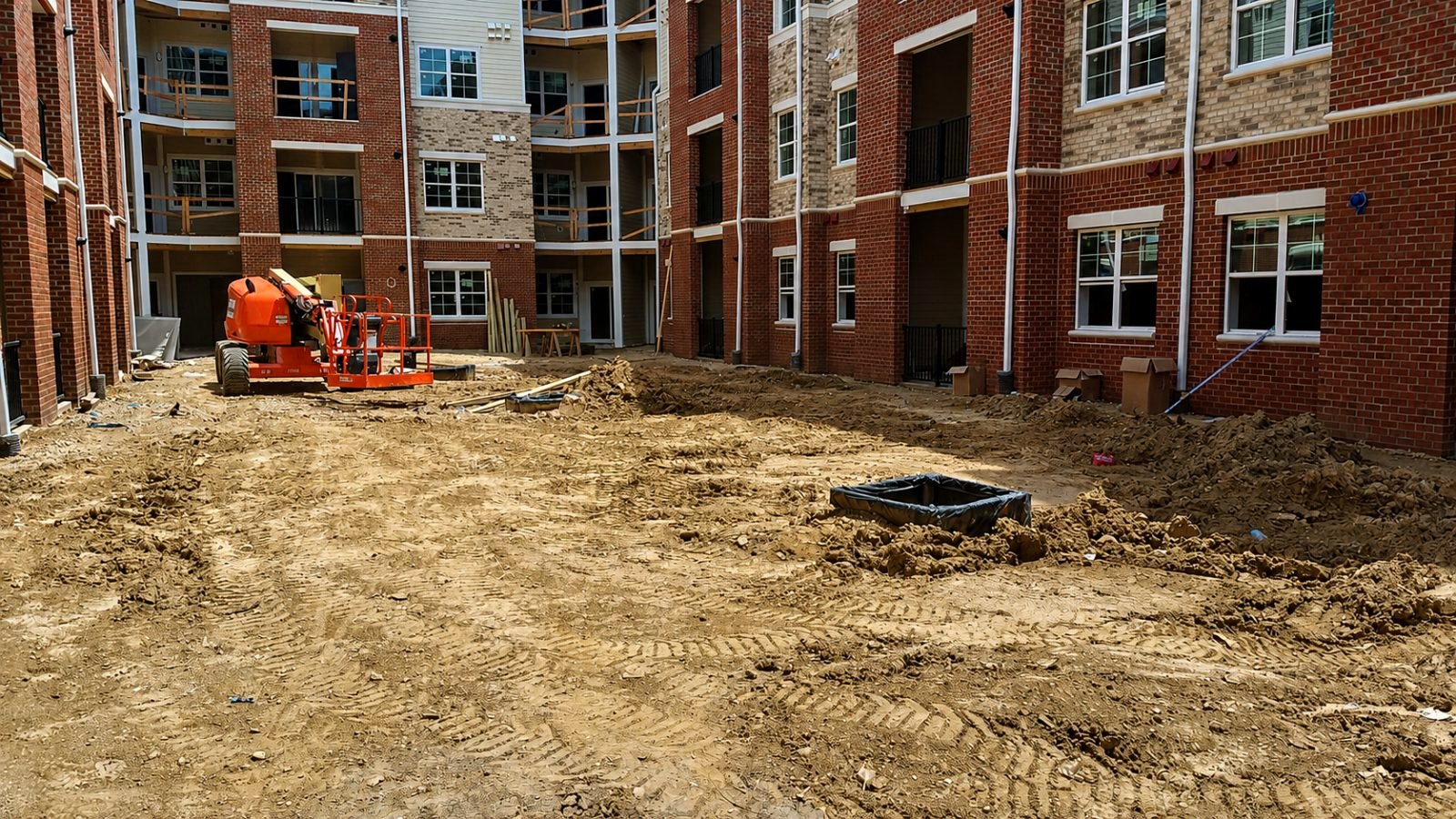 A mixed-use development mid-construction