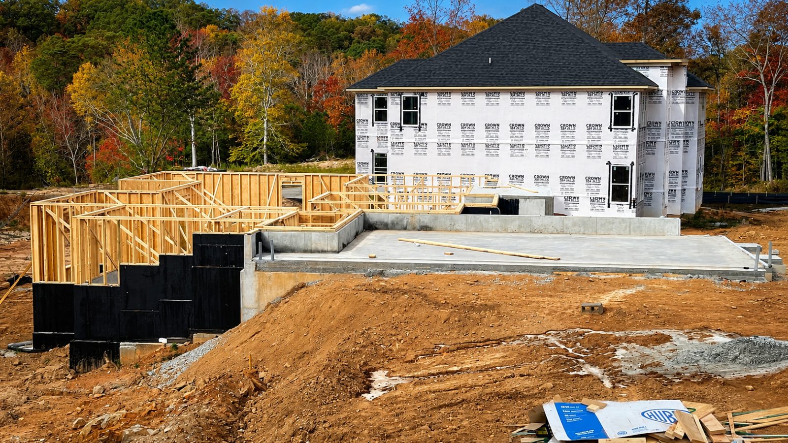Development in progress — foundation and framing underway