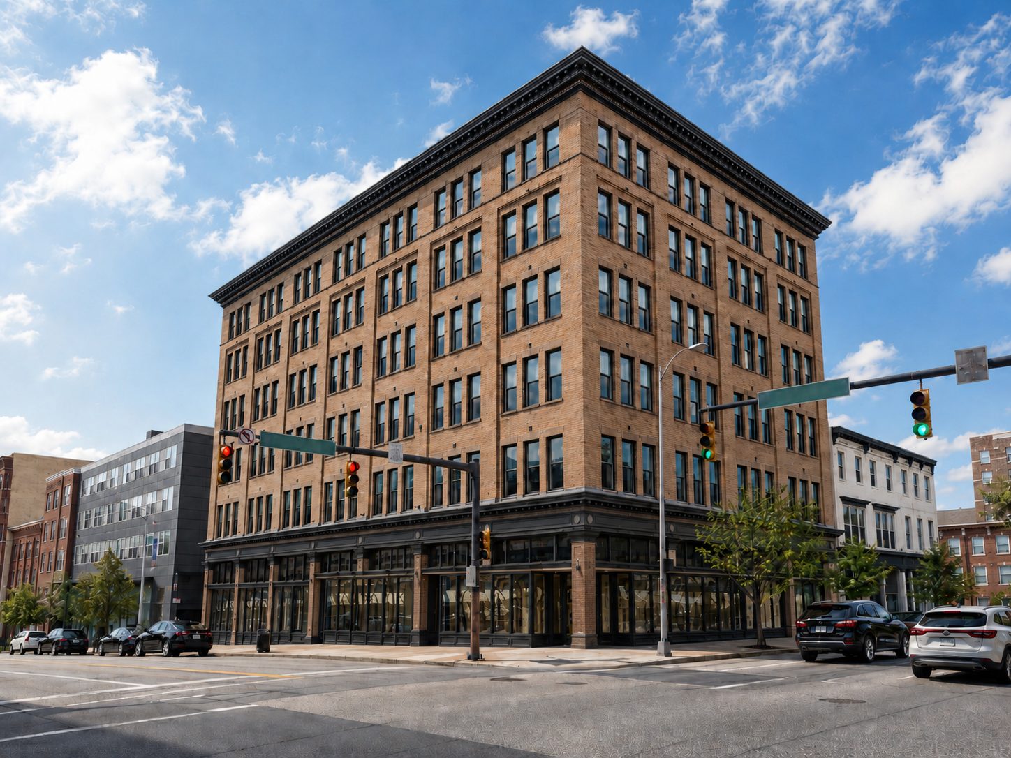 Mixed-use commercial building on a downtown corner